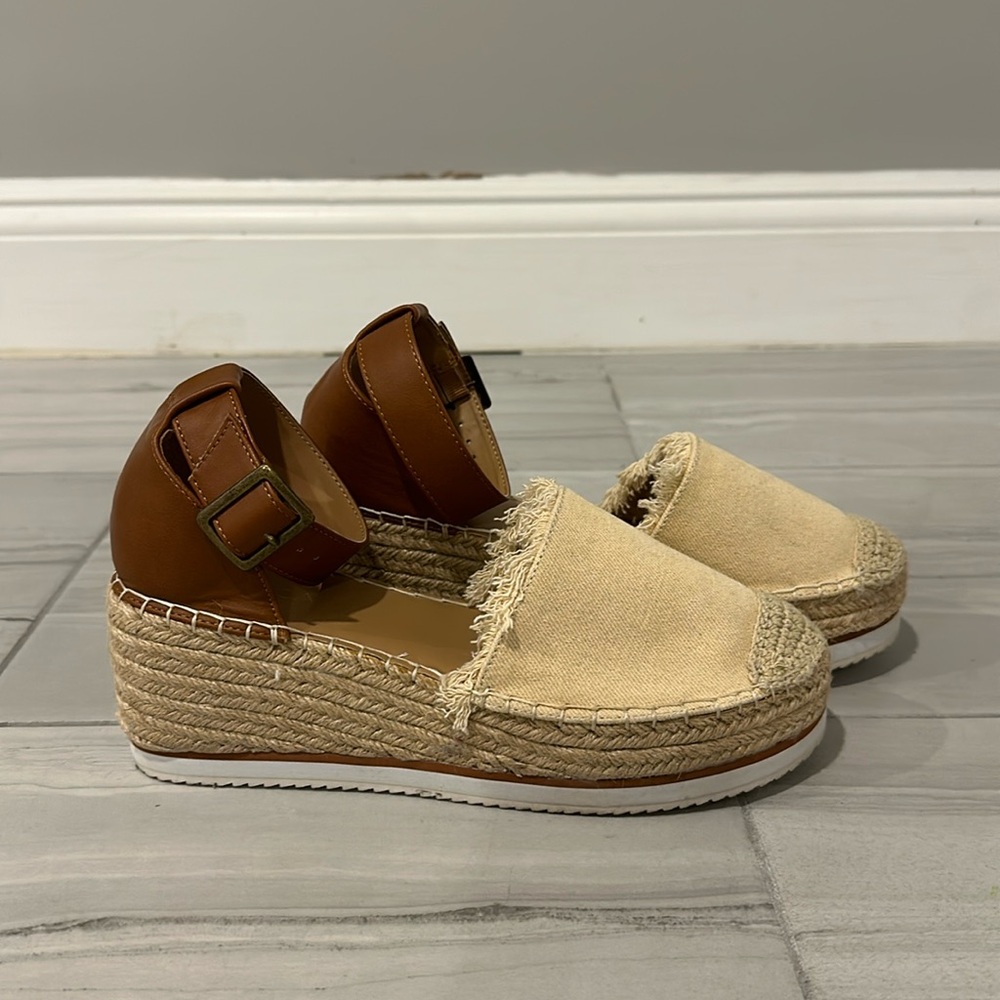 Nautica Tan Beige Platform Espadrille Sandals